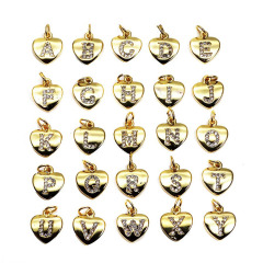 CZ7924 Mini CZ Initial Charms,Rainbow CZ Pave Gold Uppercase Initial Heart Charms, 26 Letter Alphabet Pendant Charms