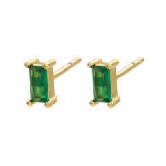 EC1775 Tiny Mini 18k Gold Plated Baguette CZ Diamond Bear Stud Earrings - Dainty Minimalist Cubic Zirconia Earrings
