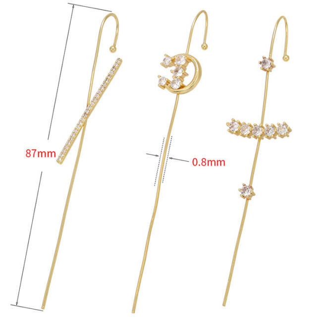 EC1713 CZ Micro Pave Bar Ear Pin Minimalist Jewellery Cartilage earring Chain ear cuff pin Chain earring Needle earring
