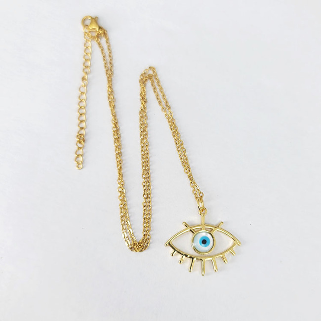 NZ1236 Fashion 18k Gold Plated CZ Pave Blue Turkish Evil Eye Pendant Chain Layering Protection Necklace