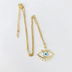 NZ1236 Fashion 18k Gold Plated CZ Pave Blue Turkish Evil Eye Pendant Chain Layering Protection Necklace