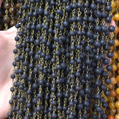 BCL1173 Hotsale Round Black Lava Bead Brass Wire Wrapped Rosary Chains BCL1173 Hotsale Round Black Lava Bead Brass Wire Wrapped Rosary Chains