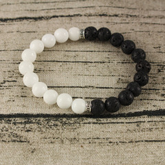 BRP1269 Trendy white jade & black lava stone bead elastic bracelet, yin yang essential oil bracelet jewelry BRP1269 Trendy white jade & black lava stone bead elastic bracelet, yin yang essential oil bracelet jewelry
