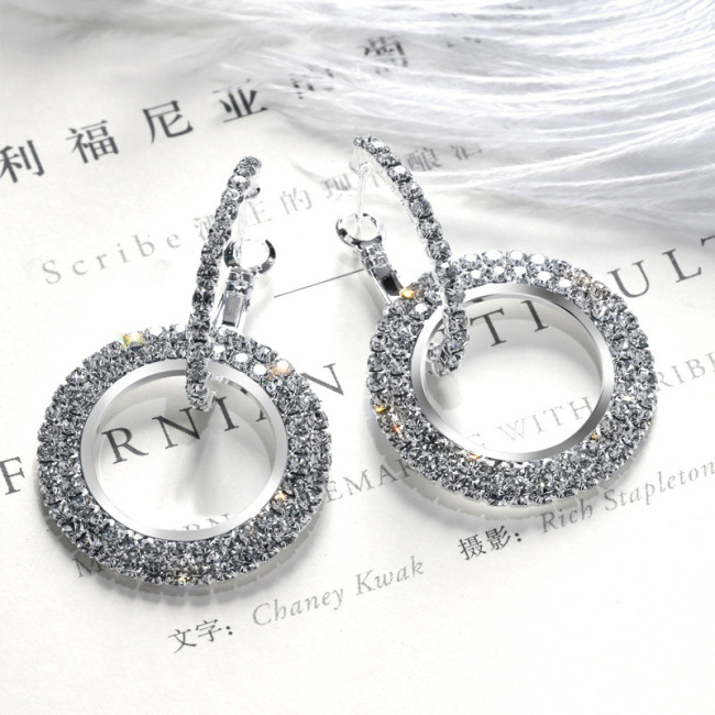 EM1083  Fashion Gold Plated Brass Crystal Pave Hoop Drop Dangle Earrings for Women Girls