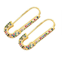 EC1201 Dainty Gold Plated Diamond Micro Pave Rainbow Cubic Zirconia cz Safety pin Earring for Women Gift