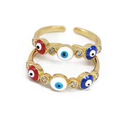 RM1305 Chic Dainty Colorful Enamel Pastel Multi Colored Cubic Zirconia CZ Micro Pave Heart Evil Eyes Rings for Ladies Women