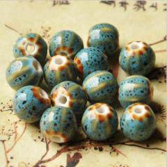 CC1853 Watermelon Pumpkin Shaped Ceramic Beads, Handmade Pottery, Porcelain Guru Beads for Yoga Mala Earring Jewellery Making