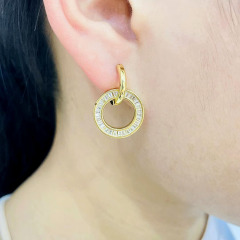 EC1796 2021 Womans Fashion Gold Plated Clear CZ Baguette Micro Pave Circle Donut Dangle Charm Huggies Hoop Earrings