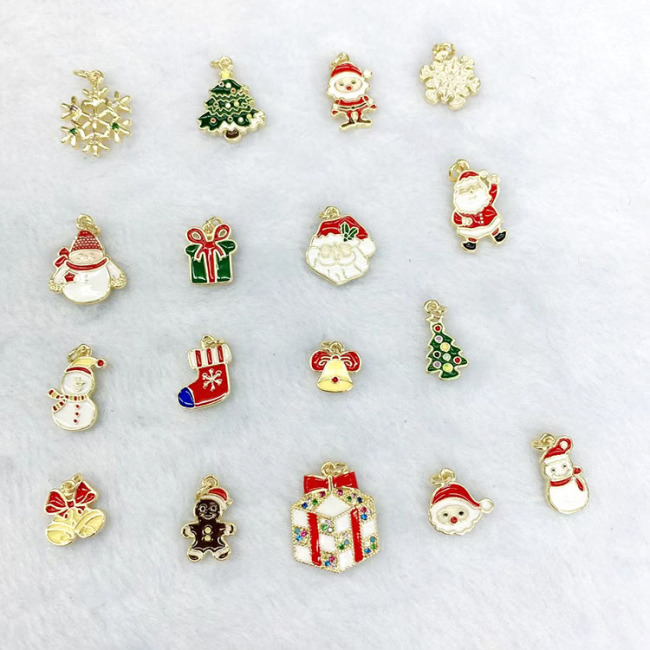 JS1626 Small Mini Xmas Decorative Accessories 18k Gold plated Enamel CZ Micro pave Christmas Charms for Holiday Jewelry Making