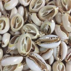 JF7315 Hot sale dainty small gold plated natural cowrie shell charm pendants