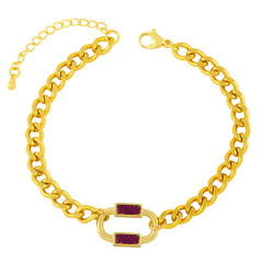 BC1339 Fashion Gold plated Brass colourful CZ Micro Pave wrist Ladies chain bracelet charm women copper bracelet