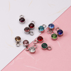 S11080 Tiny Mini Small Minimalist Gold Plated Rhinestone Crystal Pave Stainless Steel Birthstone Charms