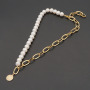 Chic Gold Plated Stainless Steel Paperclip Chain Pearl Coin Statement Pendant Layering Necklace Jewelry,Cross Pendant Necklace