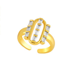 RM1197 New Dainty Minimalist Gold Plated Diamond CZ Micro Pave Fe Cross Heart Safety Pin Oval Double Stack Cocktail Rings