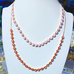 NM1182 Chic 18k Gold Plated Multicolor Rainbow Enamel Evil Eyes Slide Chain Choker Necklaces for Women Ladies