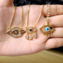 NZ1236 Fashion 18k Gold Plated CZ Pave Blue Turkish Evil Eye Pendant Chain Layering Protection Necklace