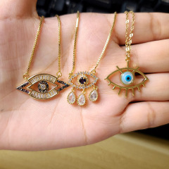 NZ1236 Fashion 18k Gold Plated CZ Pave Blue Turkish Evil Eye Pendant Chain Layering Protection Necklace NZ1236 Fashion 18k Gold Plated CZ Pave Blue Turkish Evil Eye Pendant Chain Layering Protection Necklace