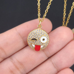 NZ1261 fashion happy face pendant ladies necklace ,charm smile face pendants custom O chain necklace for women