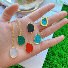 NN1144 Dainty 18k Gold Plated Turquoise White Shell Stone Heart Pendant Chain Necklace for Women Mother's Day Gift