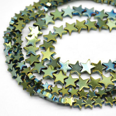 HB3011 Silver Gold Blue Rainbow Metallic Plated Hematite Star Beads for Jewelry Making