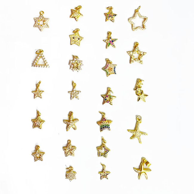 CZ8496 Dainty Mini Minimalist Gold Cubic Zirconia Star Charms,Diamond Inlay Charms, Tiny CZ Micro Pave StarfishCharm Pendants