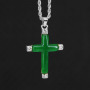 NN1136 Stainless Steel Chain Round Disc Natural Jade Cross Necklace Chinese Style Lucky Jewelry Jade Necklace