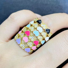 RM1305 Chic Dainty Colorful Enamel Pastel Multi Colored Cubic Zirconia CZ Micro Pave Heart Evil Eyes Rings for Ladies Women