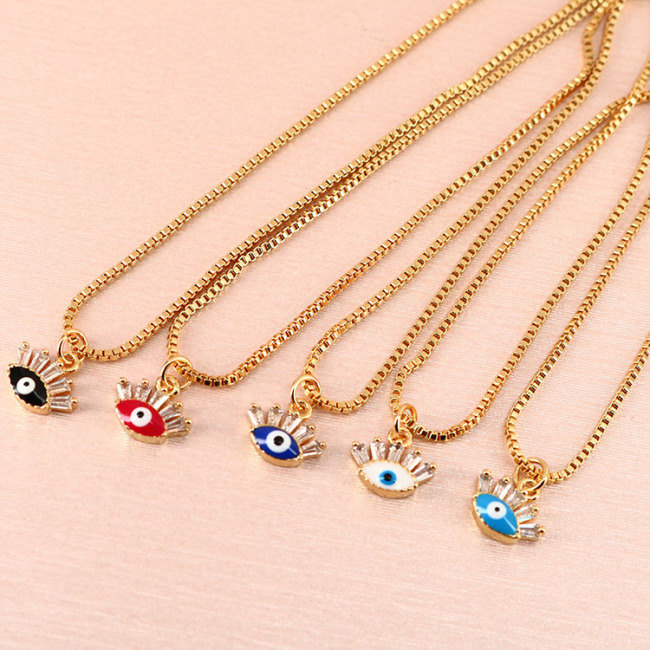 NZ1155 Chic Dainty Tiny Enamel Gold Plated Zircon Diamond CZ Micro Paved Evil Eyes Charm Chain Protection necklace