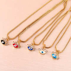NZ1155 Chic Dainty Tiny Enamel Gold Plated Zircon Diamond CZ Micro Paved Evil Eyes Charm Chain Protection necklace
