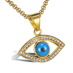 NS1139 High Quality Men's Gold Plated Stainless Steel Blue Evil Eyes Pendant Chain Protection Jewish Necklace Jewelry for Men