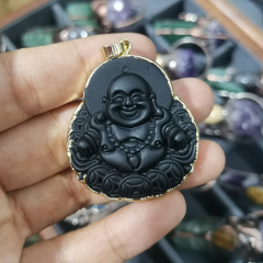JF7338 Gold Plated Crystal Glass buddha head charm pendants,religious buddhist pendants