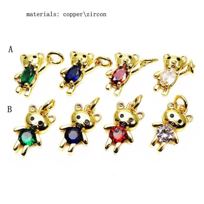 CZ8525 18K Gold Plated Over Brass CZ Paved Cute Bear Charm Pendants