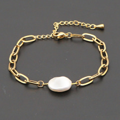 BB1019 Fashion adjustable pearl handmade rope knot charm stainless steel chain wrist ladies bracelet