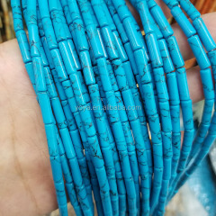 SB6630 Natural stone blue turquoise smooth cylinder beads long strand jewelry