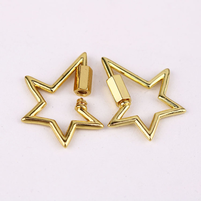 JF1309 Shiny 18K Gold Plated Star Shape Screw Clasp, Shiny Star lightning Bolt Shape Clasp Lock Buckle Carabiners