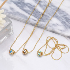 NZ1348 18K Gold Plated Ball Chain Enamel Rainbow Evil Eyes Tube Charm Necklace