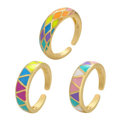RA1042 18k gold plated Brass Metal Enamel Rainbow Colored diamond triangle open Rings