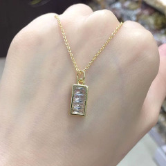 NZ1327 Trendy Simple Dainty CZ Rectangle Baguette Pendant Stainless Steel Chain Everyday Necklace for Women Ladies