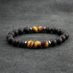 BN1073 fashion jewelry natural gemstone matte tiger eye onyx elastic beads bracelet for men