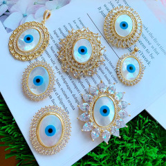 CZ8488 18K Gold Plated CZ Pave Mother of pearl White Shell Turkish Evil Eye Protection Talisman, Nazar Amulet Pendants