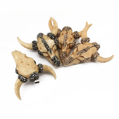 JF7304a Gold / Hematite Rhinestone Crystal Pave Bone Cow Skull Bull  Steer Pendants