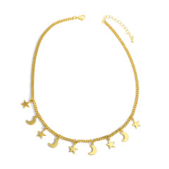 NM1042 Wholesale gold plated rainbow enamel evil eyes crescent moon and star dangle charms celestial chocker necklace