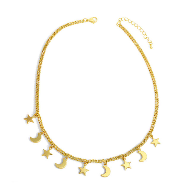 NM1042 Wholesale gold plated rainbow enamel evil eyes crescent moon and star dangle charms celestial chocker necklace