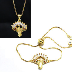S11073 Diamond Cubic Zirconia Virgen De Guadalupe Virgil Mary Bracelet Necklace Christian Religious jewelry sets for Women