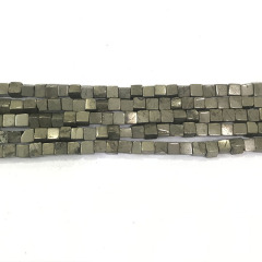 PB1104 Natural Iron Pyrite Small 3mm Square Cube Box Beads