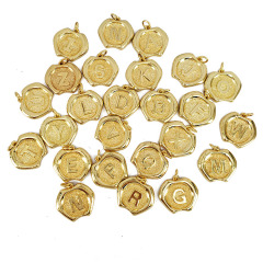 JS1543 Popular High Quality 18k Gold Plated Apple Shaped Alphabet Initial letter charms pendants
