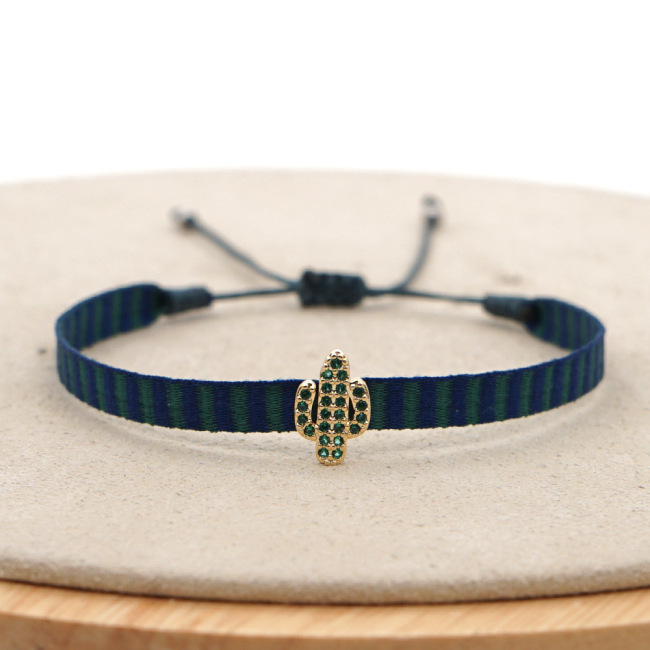 BC3001 Chic Retro Bohemian Rainbow handmade Embroidery friendship bracelets with CZ Micro Pave Eye Cactus Words Charm