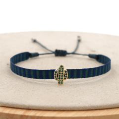 BC3001 Chic Retro Bohemian Rainbow handmade Embroidery friendship bracelets with CZ Micro Pave Eye Cactus Words Charm