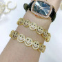 BC2038 Fashion 18K Gold Plated Brass Bracelet Zircon CZ Micro Pave Smiley Happy Face Link Chain Hand Cuff Chain Bangle Bracelets