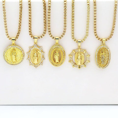 NZ1324 18K Gold Plated CZ Paved Saint Jude San Judas Tadeo Virgin Mary Stainless Steel Chain Catholic Religious Necklace Jewelry